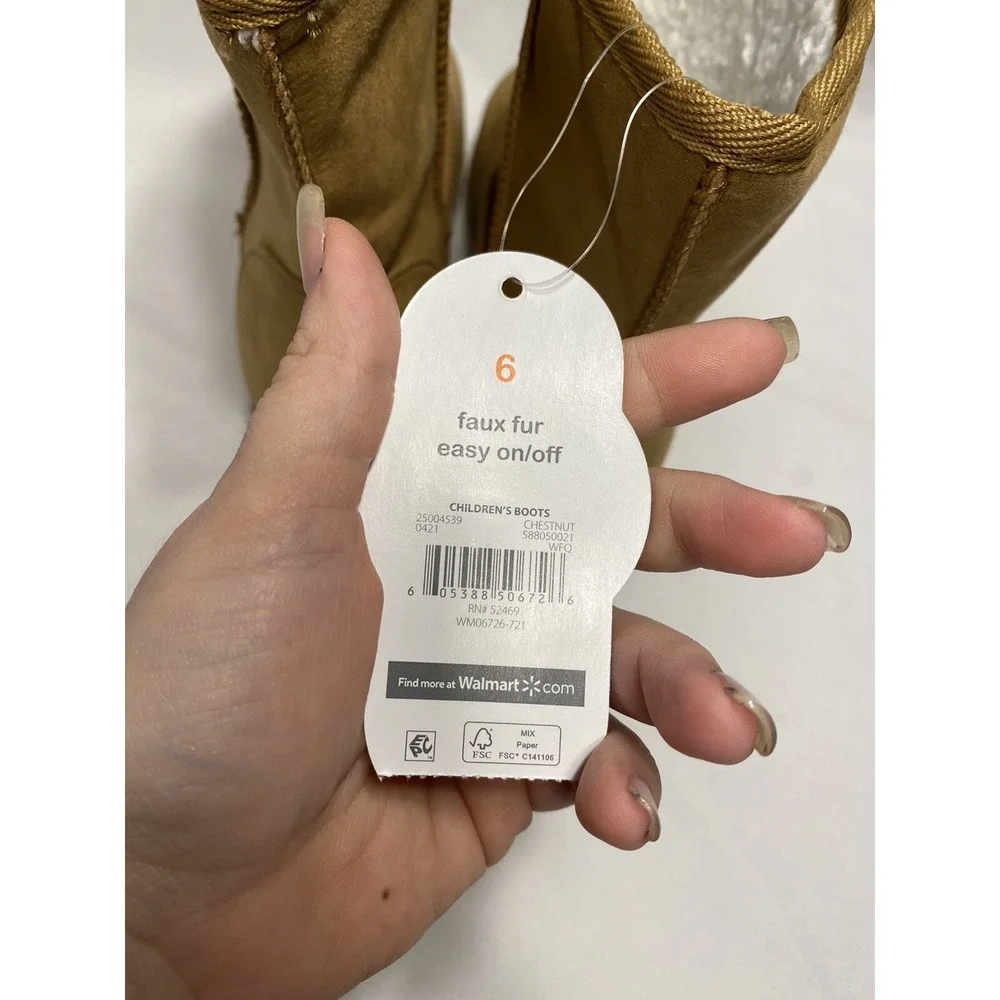 NEW wonder nation girls brown tan faux fur lined boots size 6‎